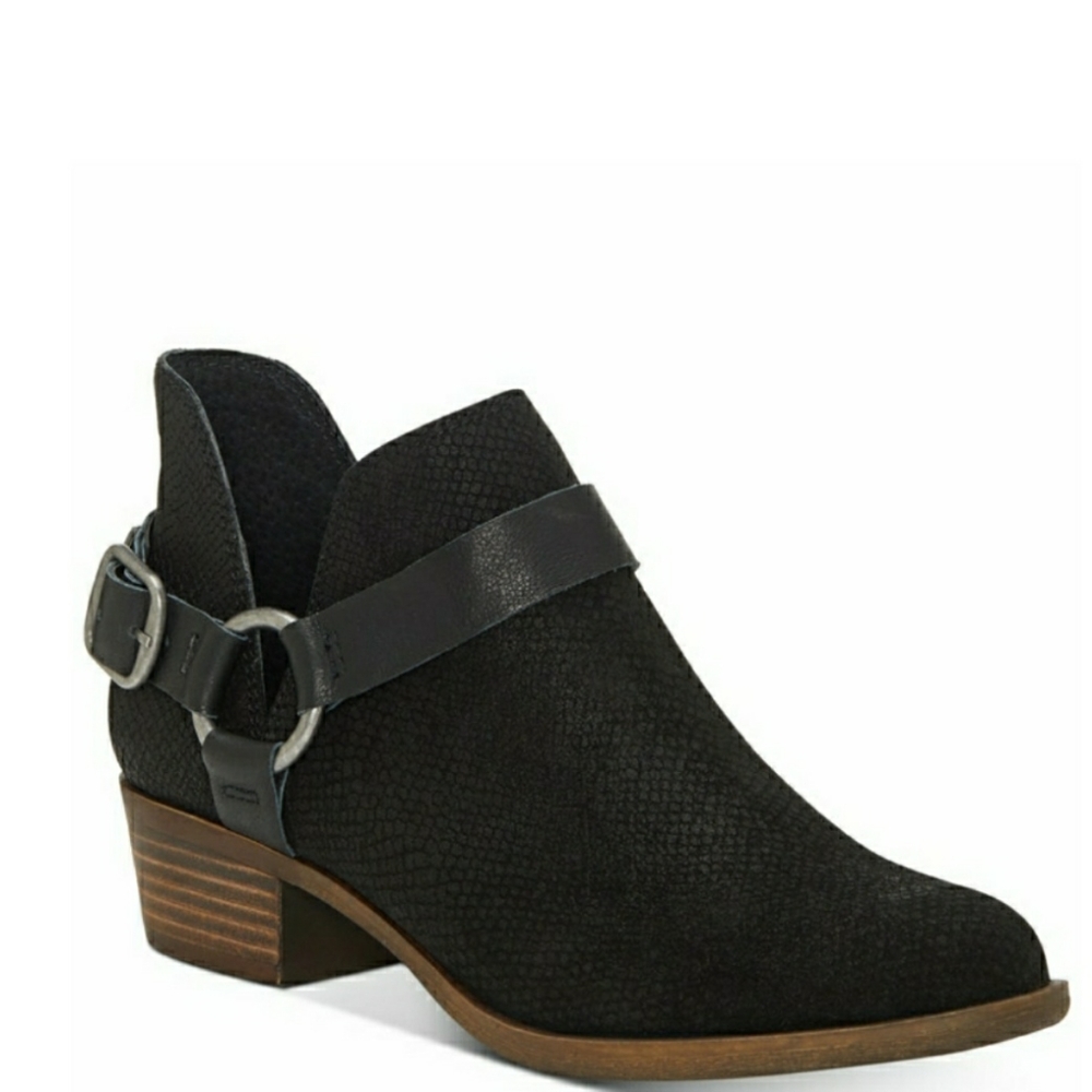 🆕️Lucky Brand Moto Harness Detail Black Leather Booties